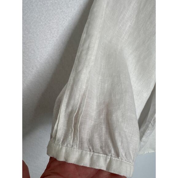 Soft Surroundings White Linen crochet Front Blouse Button Down pleated sleeves M - Picture 8 of 14